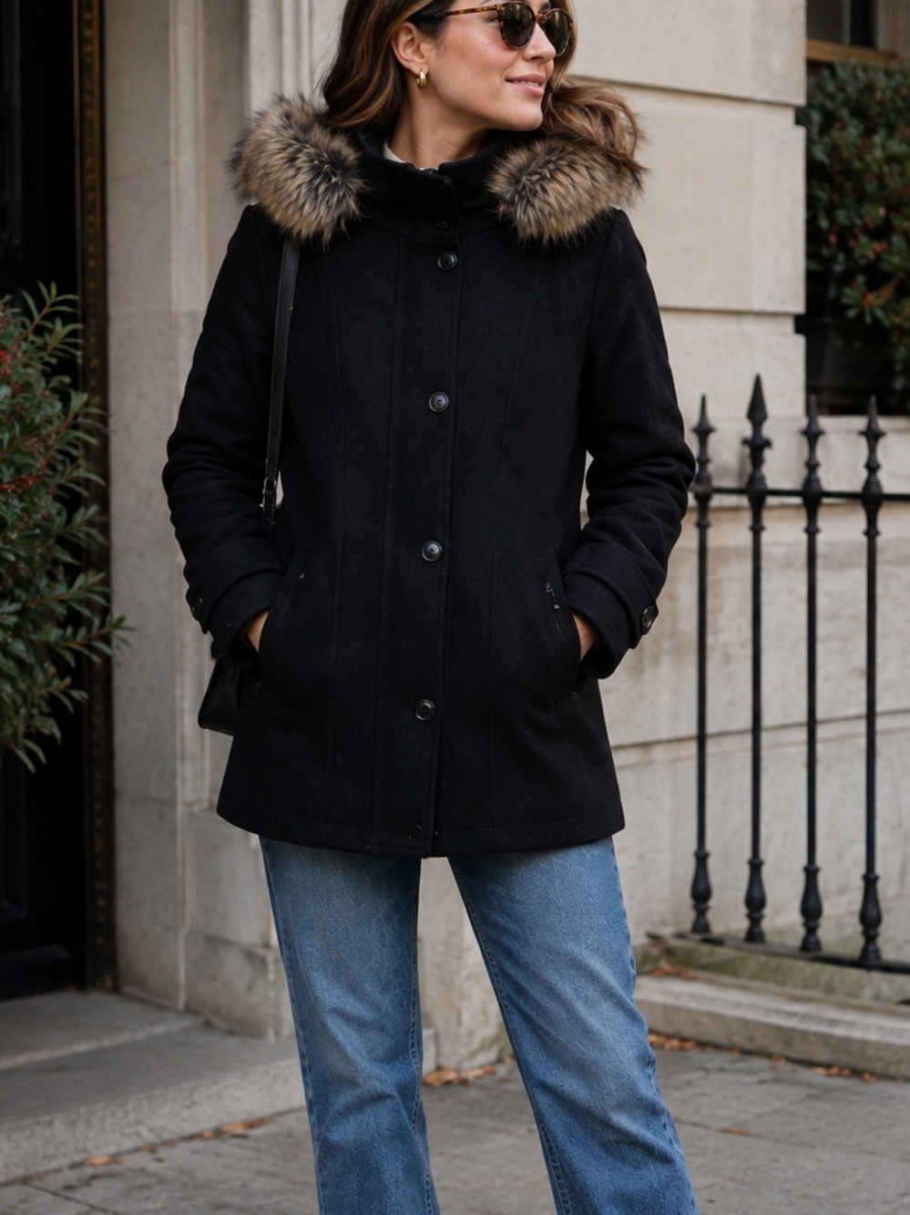 London Fog XS Black Hooded Parka Coat Faux Fur Trim Winter Jacket outerwear